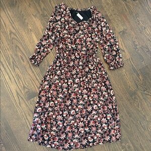 NWT Talbots Black Floral Midi Dress with Cream and Burgundy